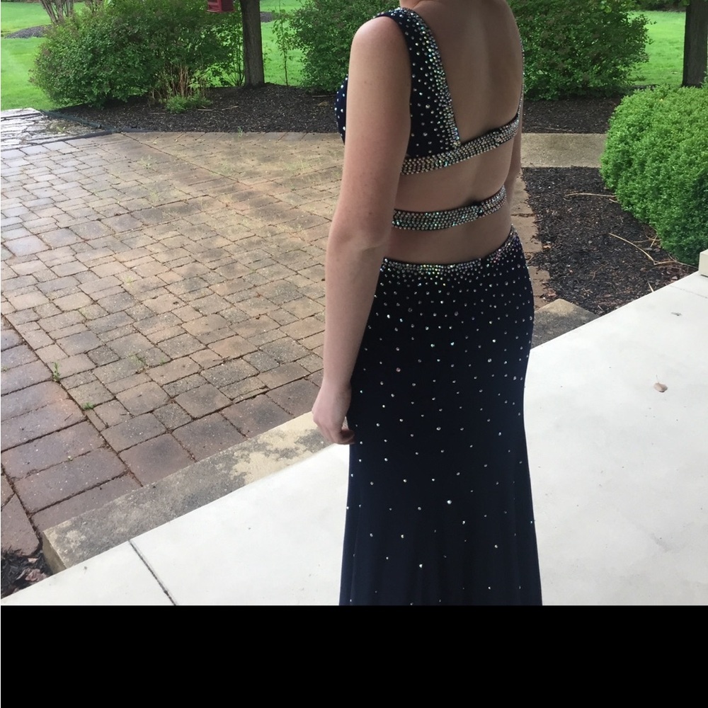 Jovani Navy Blue Dress with Rhinestone Embellishments - Picture 5 of 6